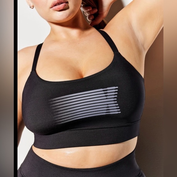 NWOT Savage X Fenty Black Sports Bra with Geometric Stripes - Picture 1 of 8
